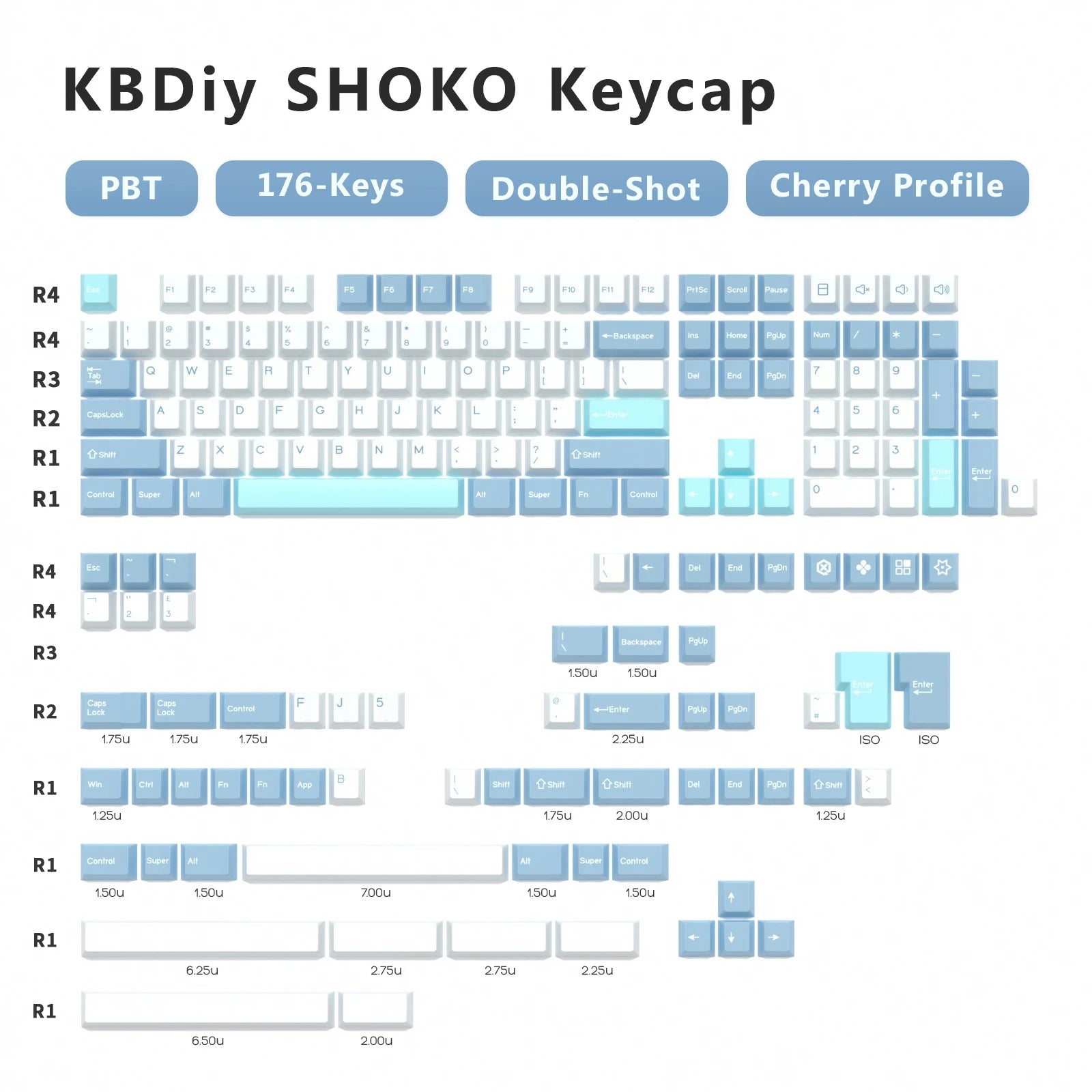 176 Keys/Set Cherry Profile PBT GMK Nautilus Keycaps Double Shot Blue for Mechanical Keyboard Keycap Custom ISO Keys 7U